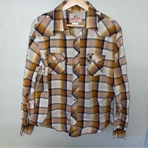 Wrangler‎ Men’s Pearl Snap Plaid Western Shirt, Size Large